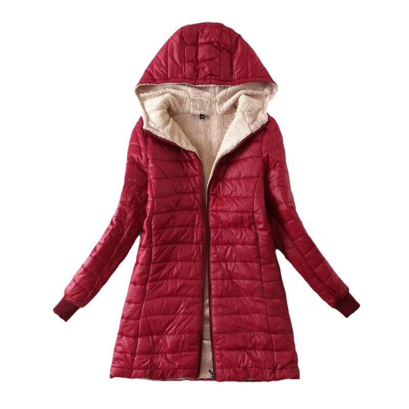 2024 Korean Style Slim Fit Fleece-Lined Hooded Cotton Coat, Warm Lambswool Women's Jacket for Autumn/Winter