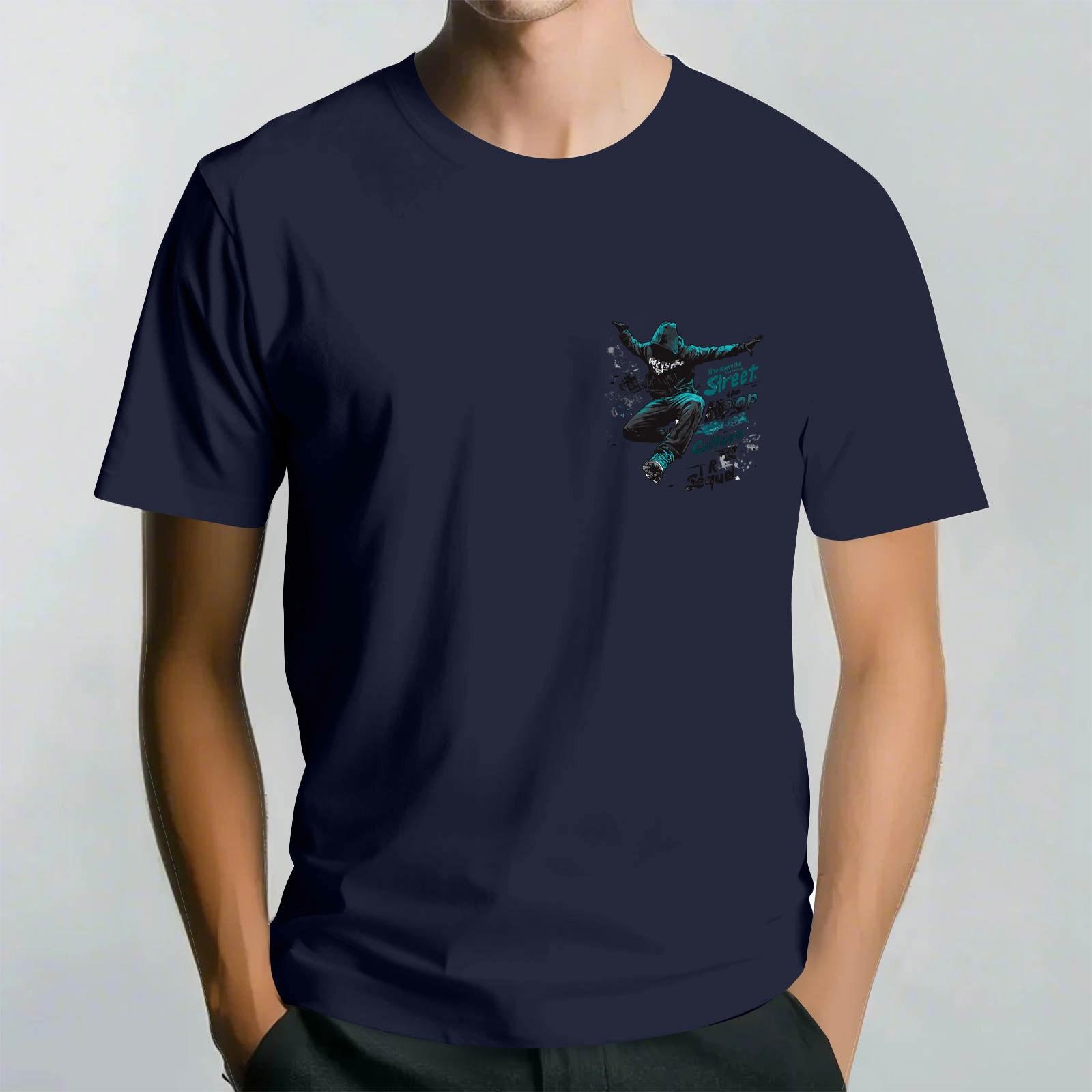 

Мужская повседневная футболка с круглым вырезом и короткими рукавами с принтом в уличном стиле XXL тёмно-синий