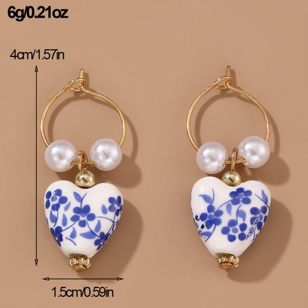 Ceramics Pearl Dangle Earring Handmade Flower Beaded Earring Gift