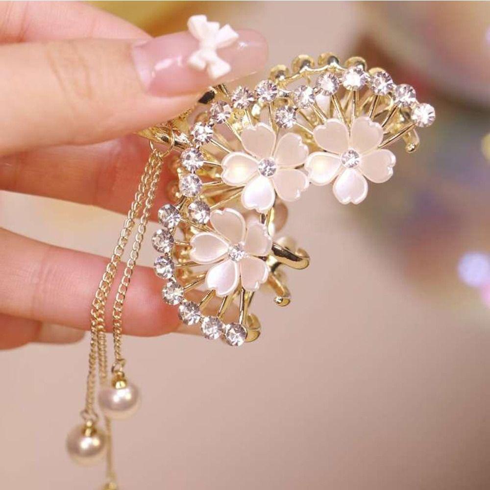 

Tassel Headwear Rhinestone Girl Hair Claw Hair Grip Clip Korean Style Hair Clip Women Shark Clip A