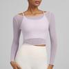 Joomon Mesh Yoga Set: Two-Piece Long Sleeve Quick-Dry Camisole with Integrated Cup Sports Bra