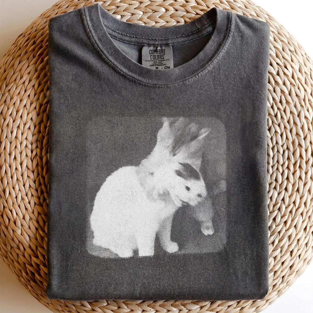 Rabbit Embrace T-Shirt and kids tshirt, Black and White Bunny Graphic Tee, Nature Lover Gift, Animal Shirt and kids tshirt