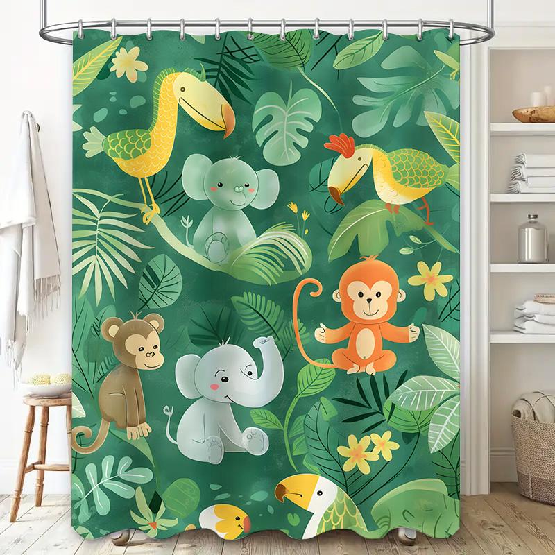 Animal Print Decor Shower Curtain Autumn Harvest Festive Halloween Pumpkin Design Bath Decoration Waterproof Fabric Shower Cover