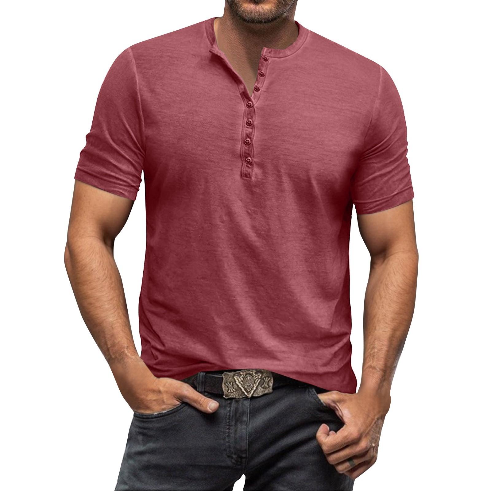

Мужские летние однотонные топы с воротником на пуговицах и коротким рукавом, мужские повседневные свободные модные топы M винный