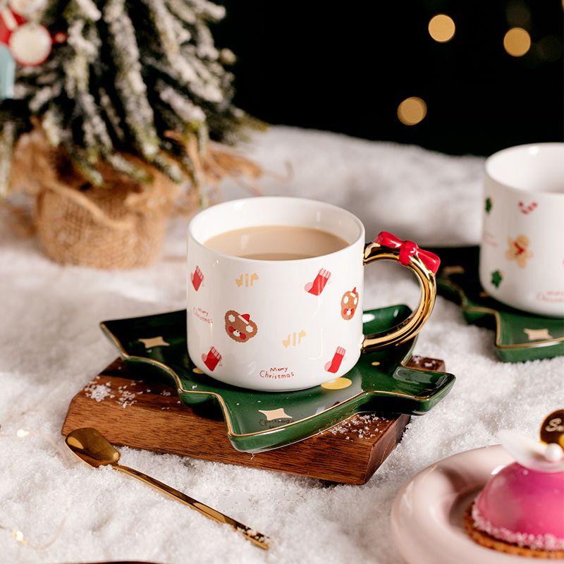 220 ml Tasse, Weihnachtsgeschenk, kreative Keramik-Kaffeetasse, Tasse und Tablett-Set mit Löffel günstig kaufen — Preis, kostenloser Versand, echte Bewertungen mit Fotos — Joom