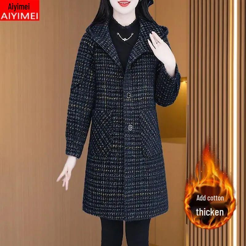 

Women s Autumn Winter Woolen Slimming Mid-Length Versatile Coat X-Large чёрный
