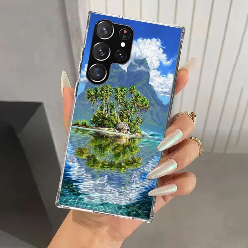 Letni Zachód Słońca nad Morzem z Palmą Etui na Telefon dla Samsung Galaxy S26 S24 S23 Ultra S25 Edge S22 S21 Plus S20 FE + Miękki Nadruk Osłona