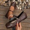 2026 New Women's French Vintage Mary Janes Leather  with Antique Brass Buckle Low Heel Dress Shoes Spring Flats Shoe
