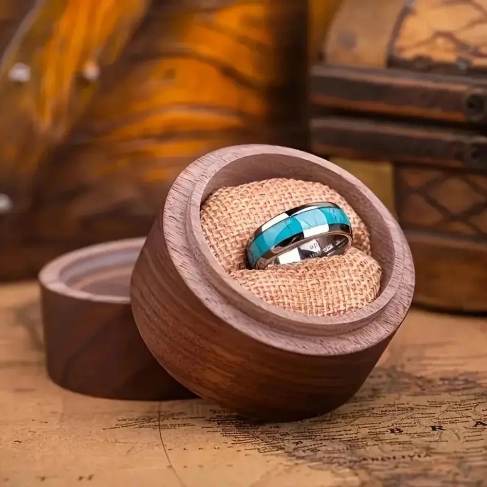 Hot Inlay Blue Turquoise Rings  8MM Men Stainless Steel Rings for Men Women Wedding Engagement Band Jewelry Gift Dropship