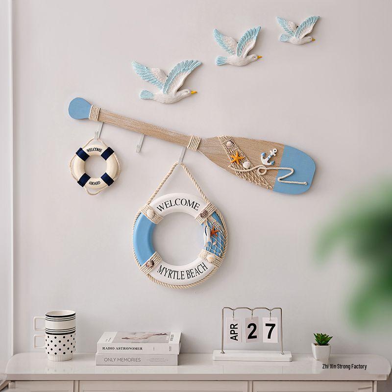 Mediterranean Vintage Distressed Oar Hook Wall Decor for Children's, Living, and Dining Rooms - 80CM