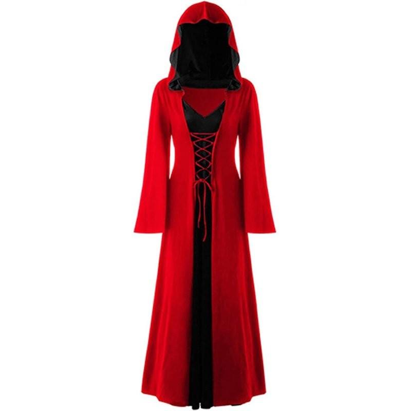 Lady Witch Halloween Hooded Loose Skirt V Neck Long Sleeves Costume Performance