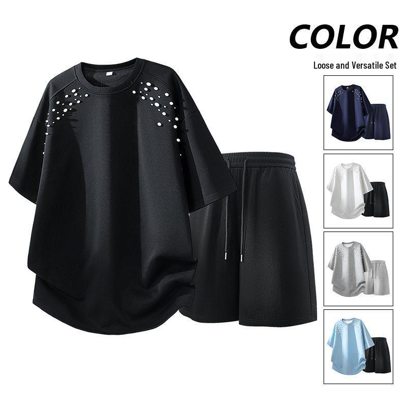 2026 Men's Beaded Summer Short Sleeve T-Shirt & Shorts Set