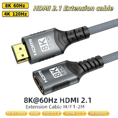HDMI 2.1 Extension Cable 8K HDMI 2.1 Cable Male To Female Extension 8K@60Hz 4K@120Hz For HDTV RTX PS5 Xbox HDR Video  PC Laptop