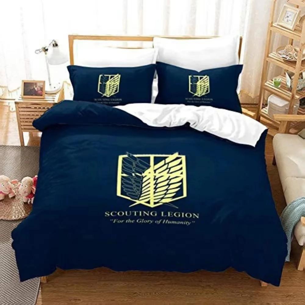 New Anime Attack On Titan Bedding Set Kawaii Loli Boy Duvet Cover 3D Print Japan Cartoon Bed Quilt Cover Pillowcase No Sheets