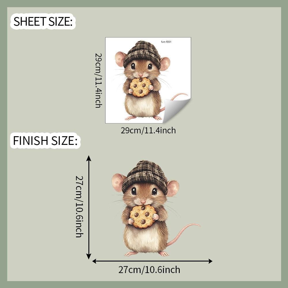 Cartoon Mouse Eating Cookie Wall Sticker for Bedroom Living Room Home Background Decor Self-Adhesive Removable Decal
