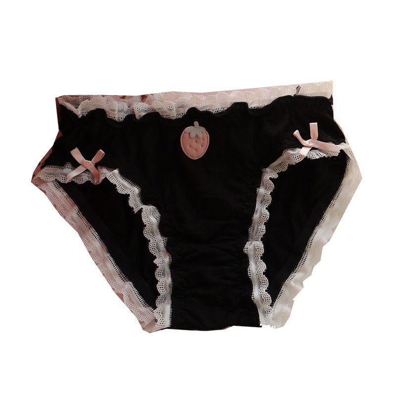Japanese Sweet Strawberry Lace Trim Women's Panties - Cute, Comfortable, Soft Triangle Design for Summer.