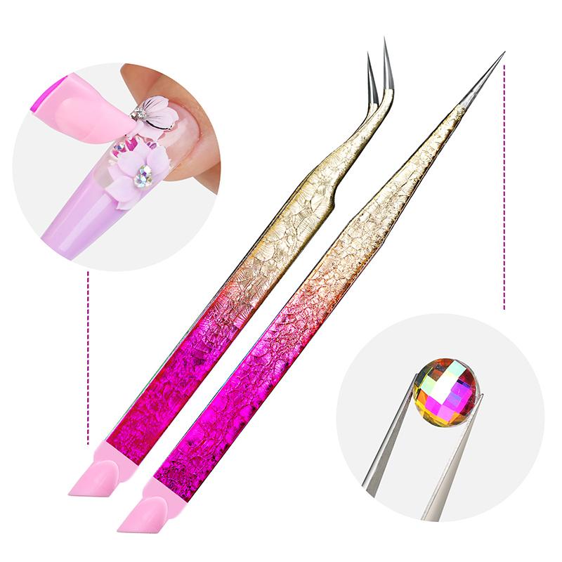 Double-Ended Eyelashes Extension Tweezers Makeup Tools Nail Art Tweezers With Silicone Pressing Head Nail Stickers Pick Up Clip
