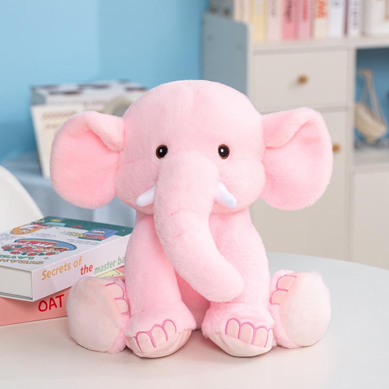 35cm Cute Sitting Elephant Plush Toy, Soft Fluffy Grey/Pink Elephant Stuffed Animal Gift for Children