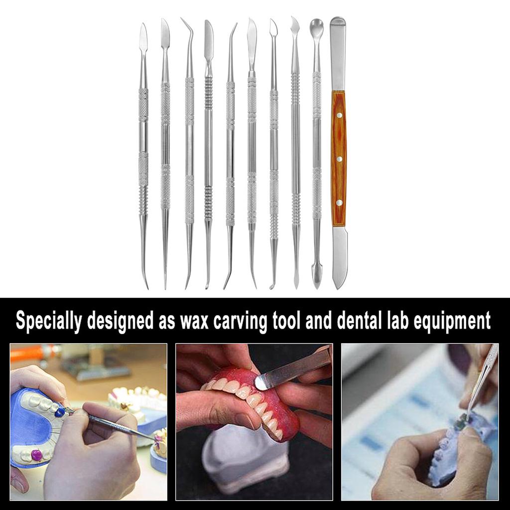 10PCS Wax Carving Tool Set Stainless Steel Dental Instrument Versatile Kit Dental Lab Equipment Dental Tool Set With PU Holder