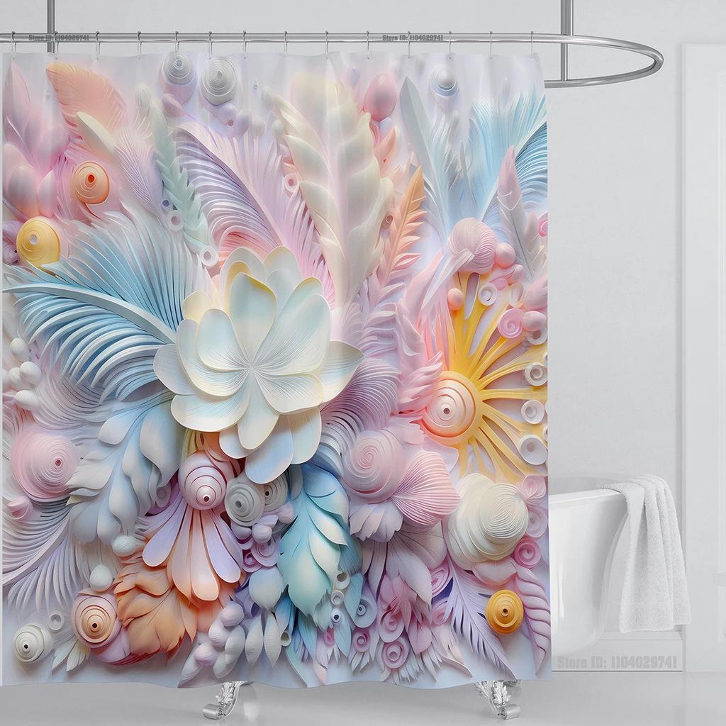 3d Flower Floral Shower Curtain Waterproof Shower Curtain Polyester Fabric 3D Printed Curtain Bathroom Decoration with Hooks