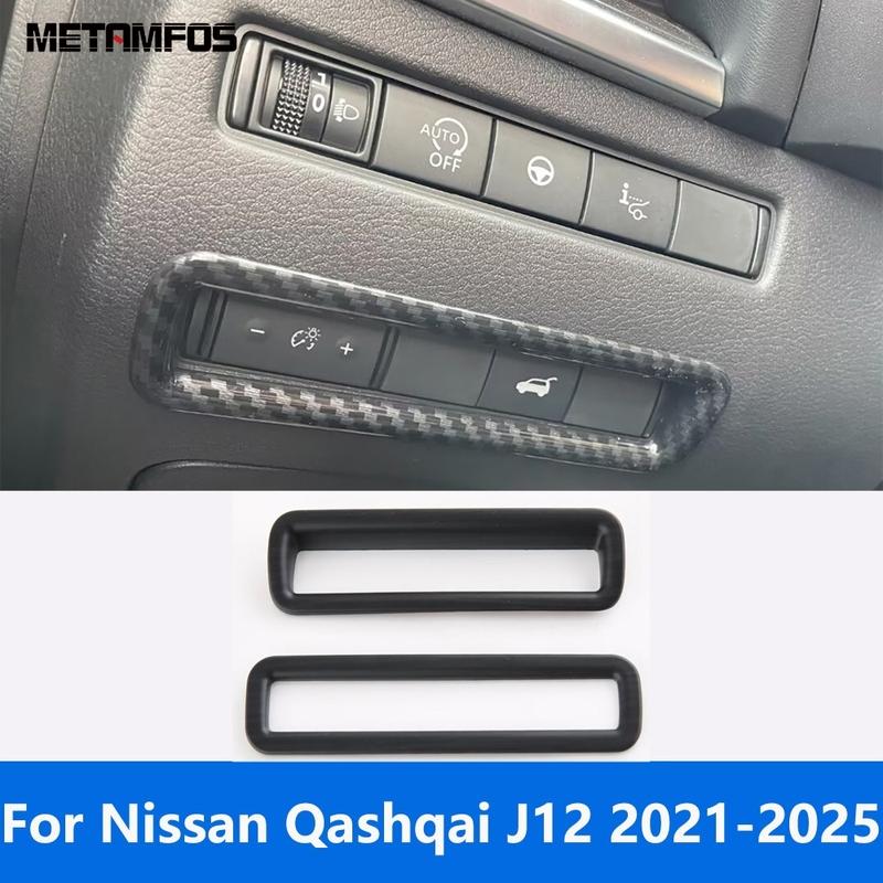 Interior Accessories For Nissan Qashqai J12 -2024 2025 Carbon Fiber Head Light Lamp Adjust Switch Cover Trim Car Styling