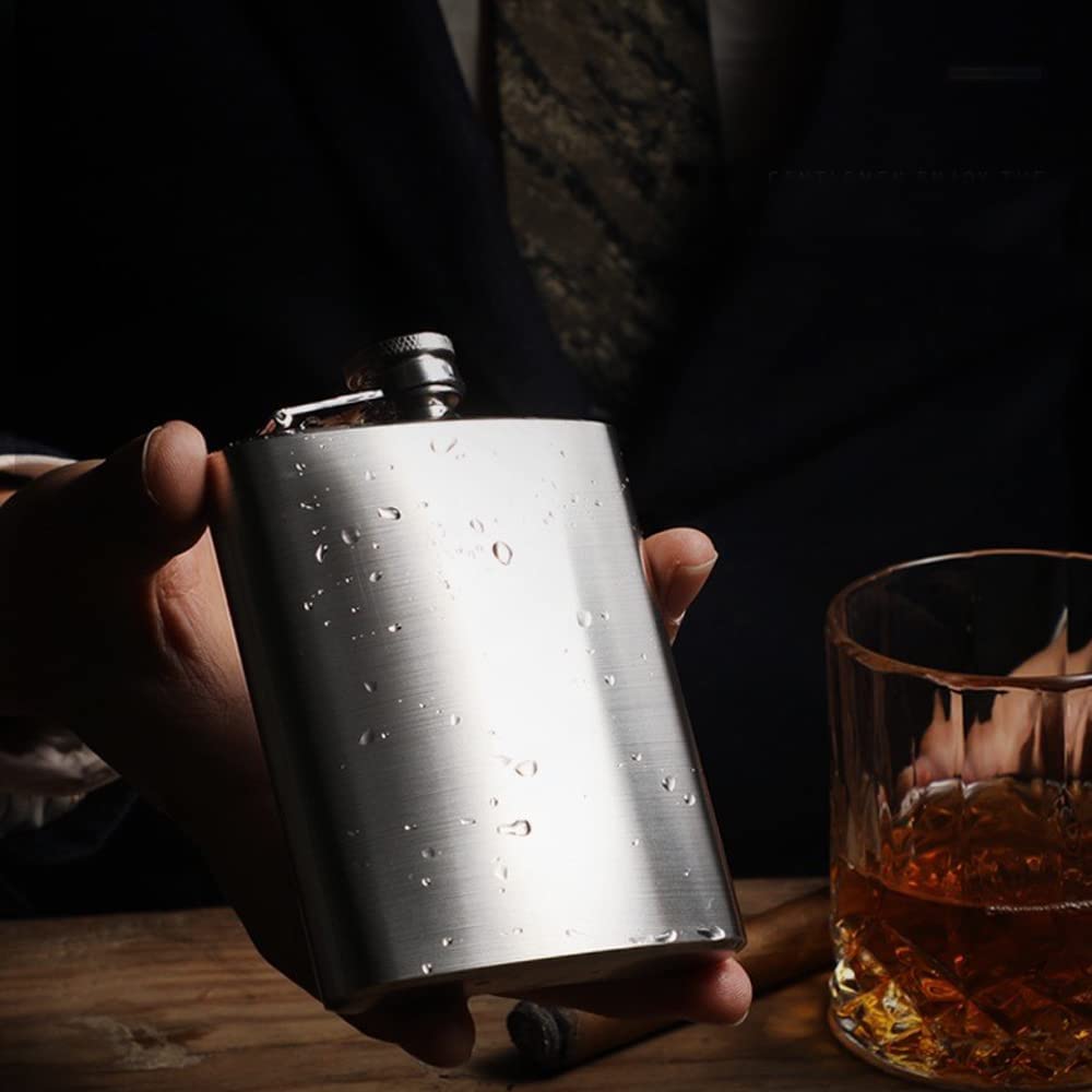 Samcos Skittles Hip Flask 8oz with Funnel Stainless Steel Whiskey Sake Water Bottle Lightweight Easy To Carry Outdoor Plain Manly Cool Handsome