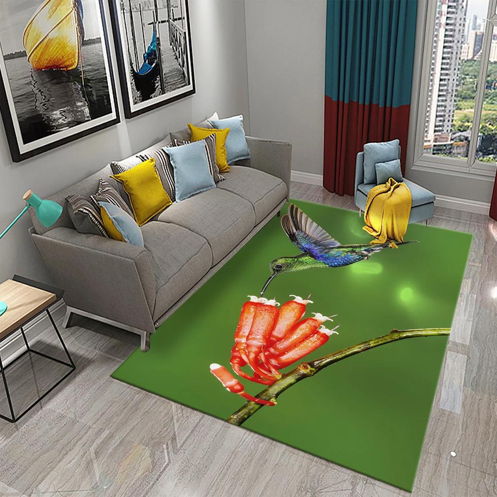 3D Colorful Bird Carpet Cute Birds with Flowers Doormat Rugs for Bedroom Living Room Floor Hallway Mats Bathroom Non-slip Mats