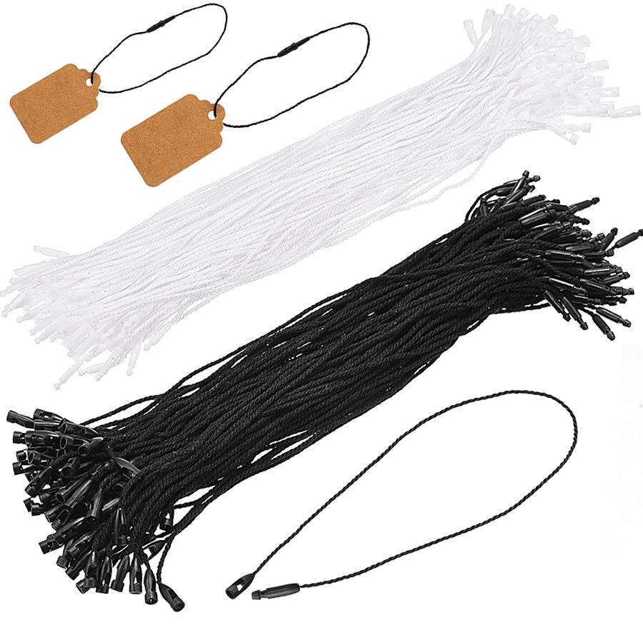 100 Stück Polyester Bekleidungsetikett-Schnüre mit Kunststoff-Druckknöpfen Kugelperlen Kleidungsetiketten Einzelhandelsetiketten Festivalzubehör JXB