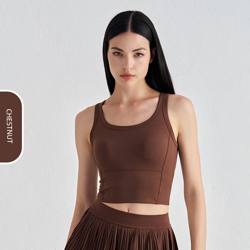 

Export Nude Feel Fixed Cup Yoga Jacket Summer Workout Bra Women s Back Vest Strap Bra Sports Intimates CHESTNUT M/6