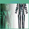 Stylový cosplay kostým Beetlejuice se zelenobílými pruhy z měkké látky