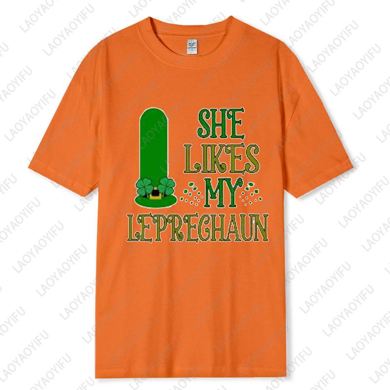 Saint Patricks Day Couple Tee Fun Festival Graphic Simple Style Oneck Printed Unisex Cotton Tshirt Man Women Lovers Clothes