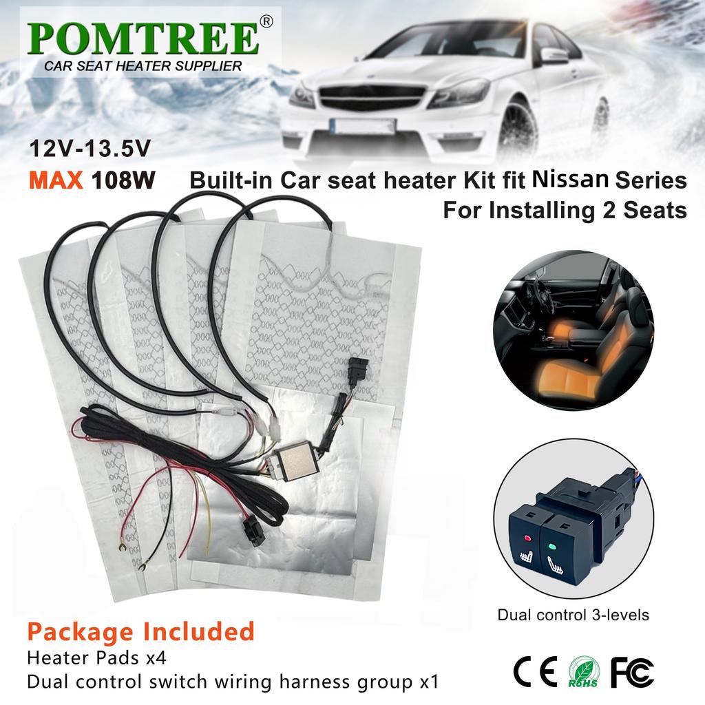 108W Build-in Car Seat Heater Kits Fit 2 Seats Alloy Wire/Carbon Fiber Heating Pad 3-level Dual Control Switch For Nissan Series