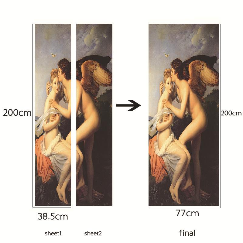 Renaissance Neoclassical Love God First Kiss Door Stickers Decorative Sticker Self-adhesive Waterproof Relief Wallpaper Mural Decor