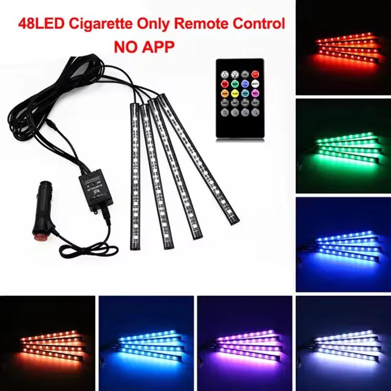 48 LED RGB Car Foot Ambient Lights LED Strip Interior Lamps with USB/Cigarette Strip Decoration Bar Remote Control синий