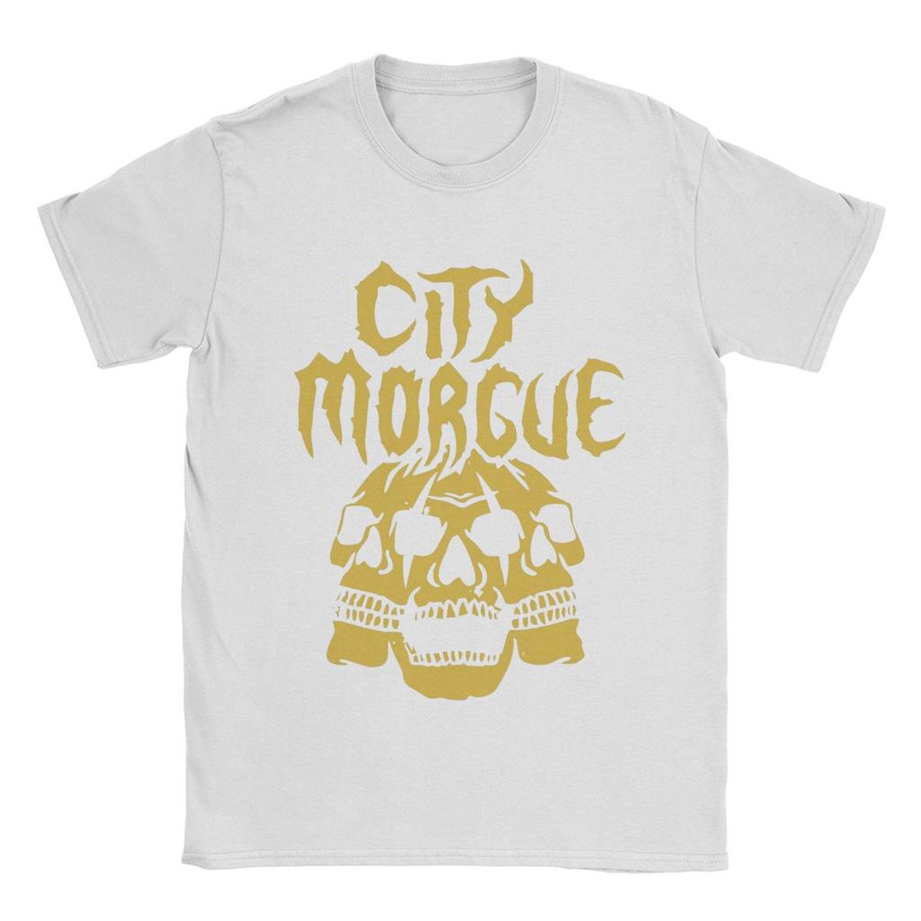 Three Head Skull City Morgue T Shirts Men's Cotton Awesome T-Shirt Crewneck Tees Short Sleeve Clothing Summer