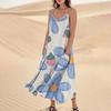 Women's Casual V Neck Floral Print Sleeveless Pocket Suspender Dress