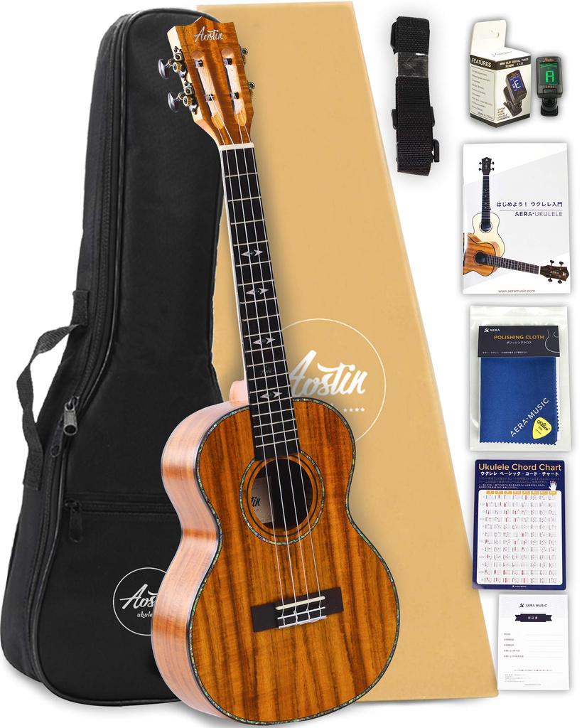 Aostin Austin Ukulele Tenor Size Hawaiian Core Slotted Head AT100 Year of 8 Domestic Warranty Instruction Book of 11 Carefully Selected Chord Policing