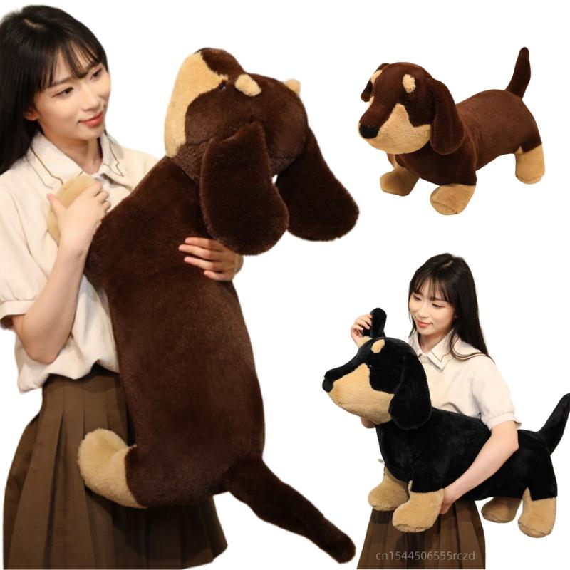 100cm Kawaii Cartoon Long Strip Dachshund Dog Plush Doll Pillow Black Brown Cute Dog Animal Stuffed Toy Warm Embrace Home Decor