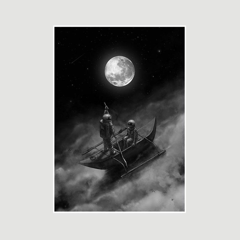 Living Room Decoration Art Painting White Paper Astronaut Space Poster Wall Art Prints Home Decor Bar Cafe Dorm Decorative Pictures Gifts