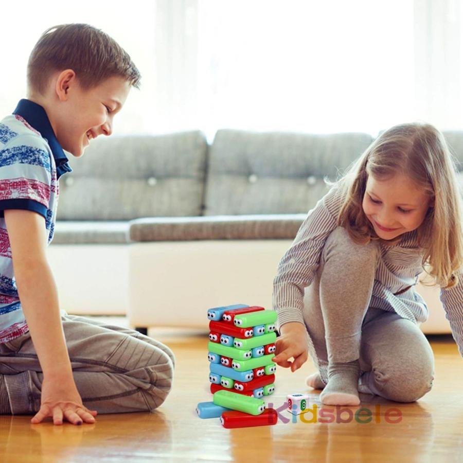 Montessori Stacking Tower Colorful Building Balance Block with Dice for 1-3 Players Family Party Game Interactive Birthday Gift