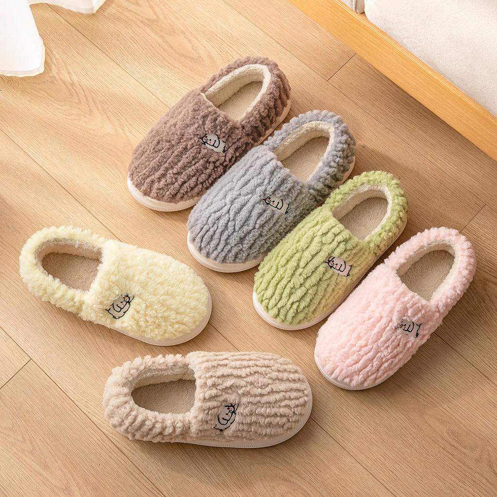 Cotton Slippers for Women, Autumn and Winter, Indoor Home, Anti Slip Plush Bag with Added Velvet Heel, Cotton Shoes for Men