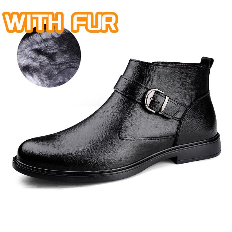 Fashion Genuine Leather Platform Ankle Boots Men Fashion Autumn Winter Motorcycle Boots New Designer Man Warm Plush Fur Boot Biker Botas