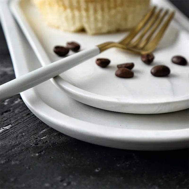 Nordic Creative White Marble Ceramic Jewelry Storage Tray Oval Ellipse Fruit Tray Decorative Plate Food Dessert Dish Tableware