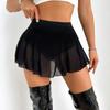 Mini Saia Ruffle de Malha Transparente Preta Cintura Alta Evasê Saia de Cobertura para Praia