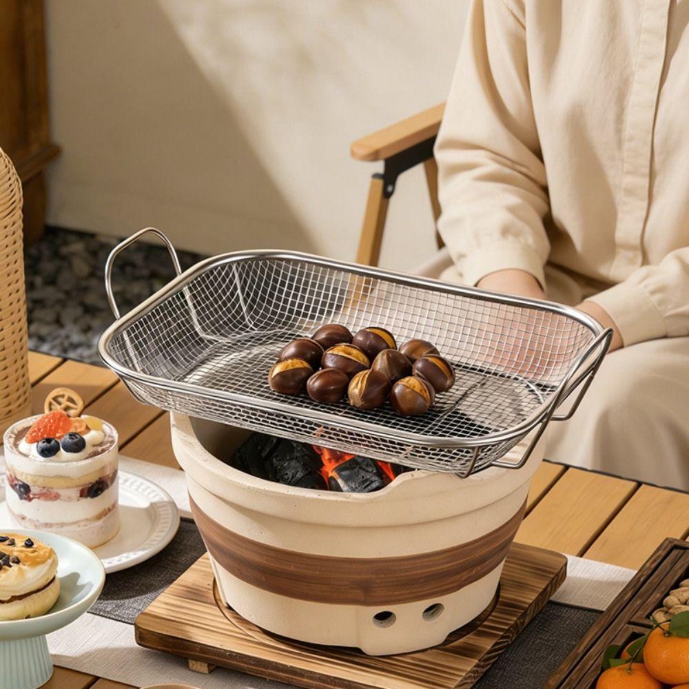 Cooling Rack BBQ Grill Basket Rectangular Baking Tray Draining Frying Net  Camping Cookware