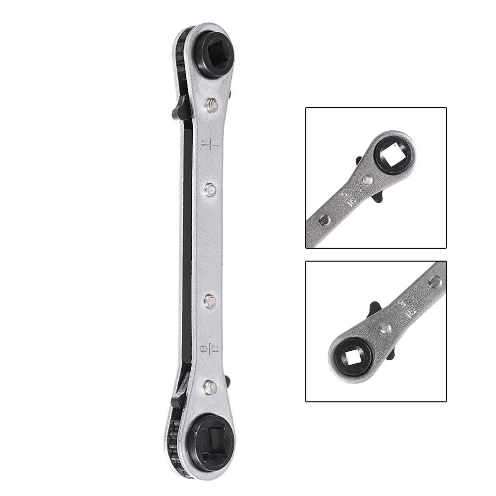 

4-in-1 Ratchet Wrench Set for HVAC Refrigeration 3/16 to 3/8 Inch Square Head Valve Tool with Reversible Design for Tight Spaces