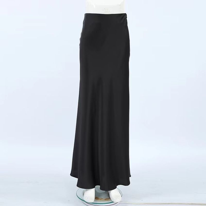 

Western Style New Summer Fashion Satin Elegant High Waist Skirt Satin High Waist Skirt Black S