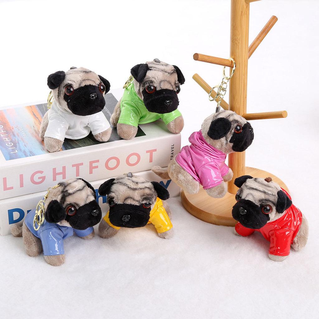 Pug Dog Plush Toy Keychain With Short Pile Fabric For Birthday Gift And Bag Charm