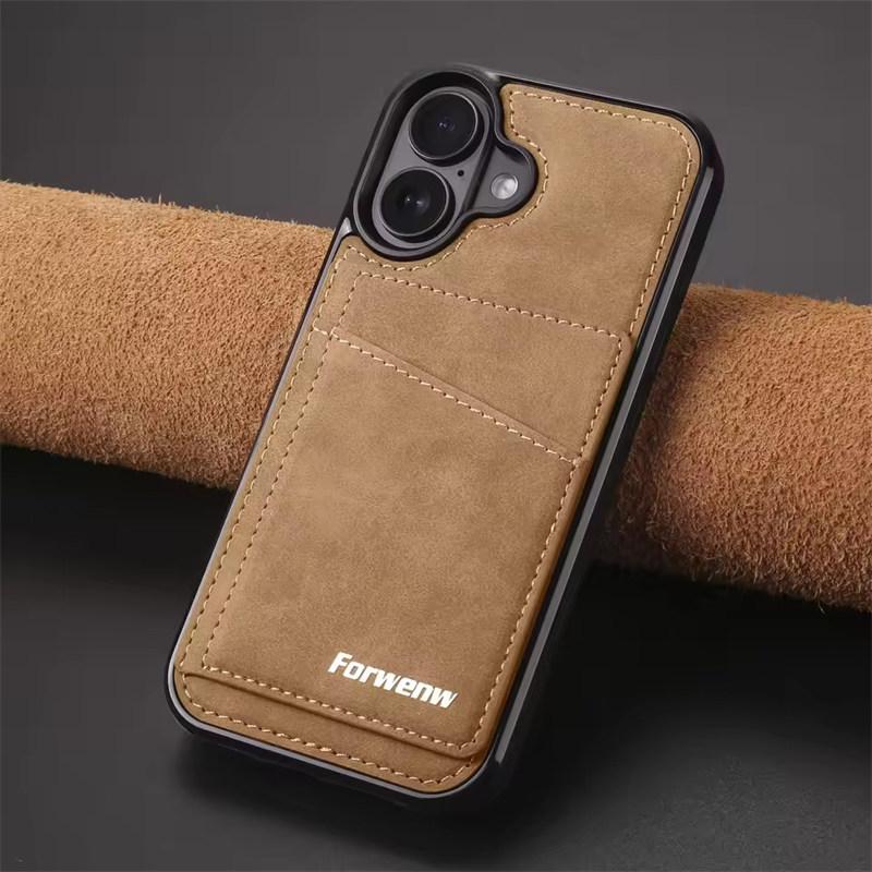 Business Flip Leather Case for iPhone 17 Air 16E 16 15 14 13 12 11 Pro Max Plus Mini Built-in Magnetic Wallet Card Phone Cover