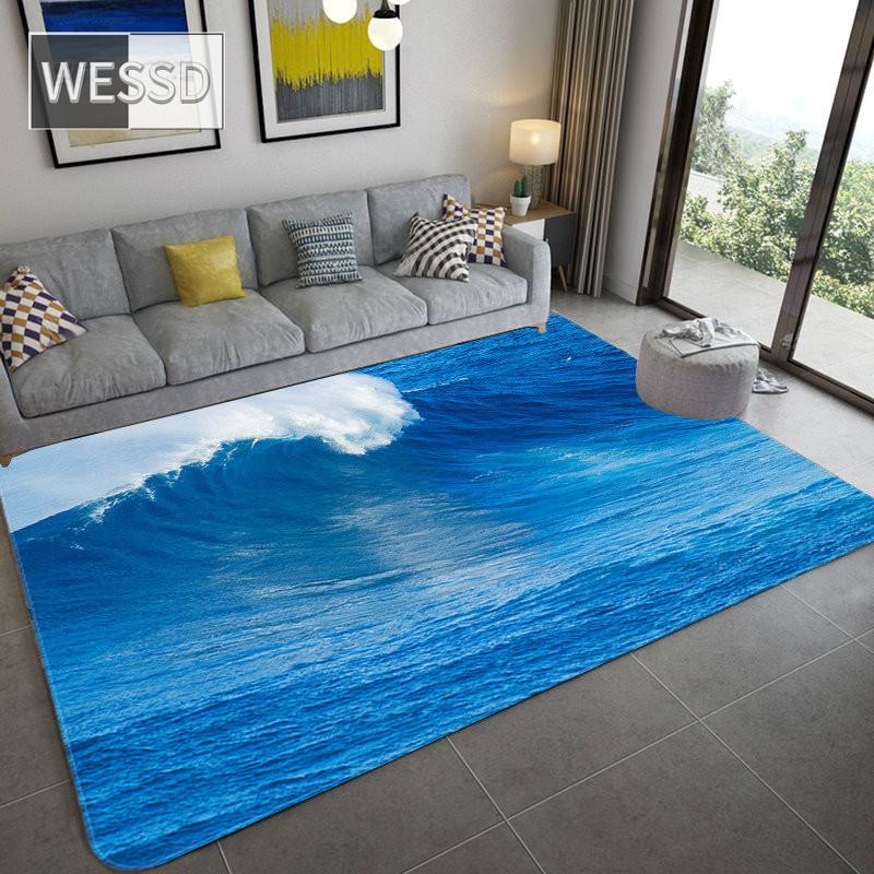 Alfombra grande de ola de mar 3D para decoración de sala de estar, alfombra suave antideslizante para baño, alfombra para suelo, alfombra para dormitorio, alfombra de cocina, alfombra para sofá